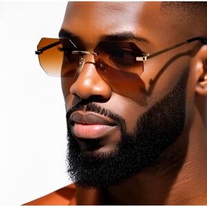 Men Sunglasses Brown Lens Frameless Hip Hop Street‎ Trendy Style Classic Retro